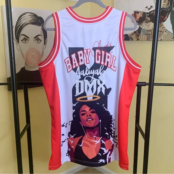 Unisex NWT HEADGEAR CLASSICS DMX Aaliyah Jersey in White/Red/Black, Size Large - Picture 5 of 5